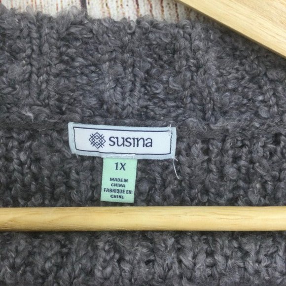 Susina Grey Boucle V-Neck Sweater Plus Size 1X - Picture 8 of 8